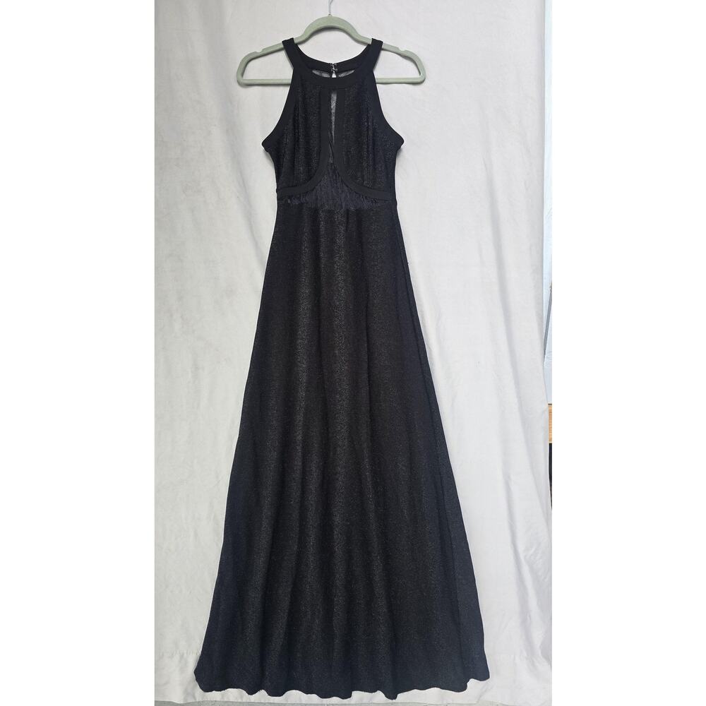 BCBGeneration Dress Womens 2 Black Halter Lace Back Glitter Maxi Gown Formal